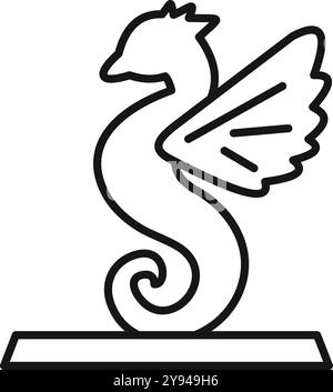 Maestoso cavalluccio alato in piedi su un piedistallo, raffigurato in uno stile semplice ed elegante Illustrazione Vettoriale