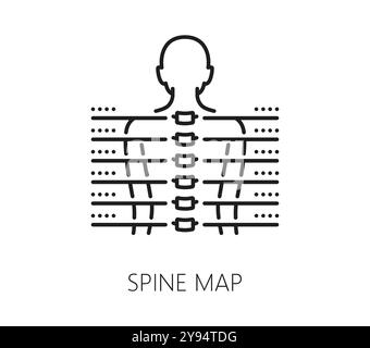 Icona della linea di medicina chiropratica della mappa dettagliata della colonna vertebrale. Figura umana vettoriale con linee segmentate che illustrano le vertebre spinali, evidenzia anatomia, analisi mediche, salute e benessere della colonna vertebrale Illustrazione Vettoriale