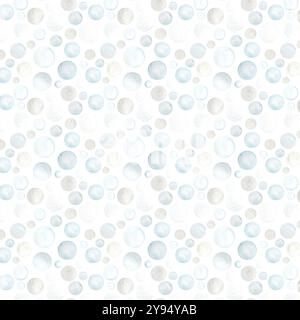 Motivo senza cuciture. Bolle multicolore su bianco. Illustrazione acquerello in tonalità giallo-verde calde. Adatto per la creazione di biglietti d'auguri, tessuti e stampa Foto Stock