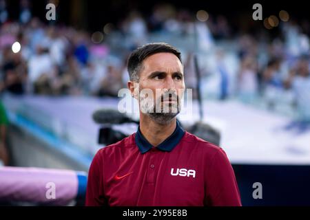 Marsiglia, Frankreich. 24 luglio 2024. Marko Mitrovic (USA, allenatore), fra, Olympische Spiele Paris 2024, Fussball Herren, Frankreich (fra) vs Vereinigte Staaten von Amerika (USA), 1. Spieltag, Gruppe A, 24.07.2024 foto: Eibner-Pressefoto/Michael Memmler credito: dpa/Alamy Live News Foto Stock