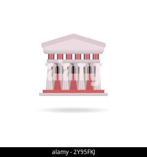 Edificio antico con colonne. Edificio greco e romano in stile antico. Banca, università, scuola, edificio storico, monumento architettonico colorato Illustrazione Vettoriale