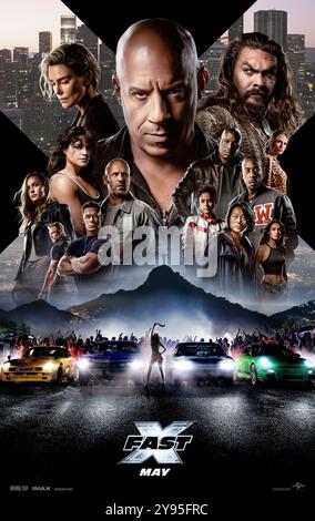 Fast X (2023) diretto da Louis Leterrier e interpretato da Vin Diesel, Michelle Rodriguez e Jason Momoa. Dom Toretto e la sua famiglia affrontano il loro avversario più pericoloso di sempre, mentre il figlio vendicativo di un nemico passato cerca di distruggere tutto ciò che gli è caro. US un foglio poster ***SOLO PER USO EDITORIALE***. Crediti: BFA / Universal Pictures Foto Stock