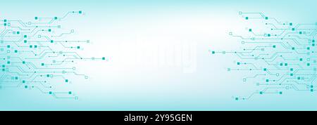 Tecnologia digitale sfondo astratto con struttura del circuito ai. Tecnologia connessa linee blu con elementi elettronici su tech BG Illustrazione Vettoriale