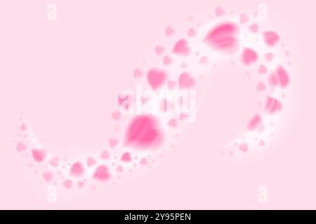 Percorso cardiaco su sfondo rosa. Particelle di fiori che volano nel vento magico. Amore, concetto romantico. Illustrazione vettoriale in stile realistico. Illustrazione Vettoriale
