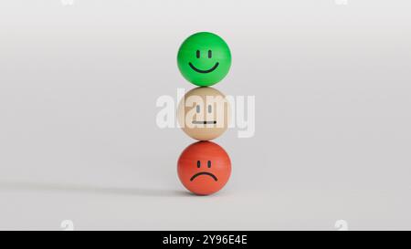 Serie di emoticon con umore triste e felice, valutazione, aumento della valutazione, esperienza del cliente, soddisfazione e migliore valutazione dei servizi eccellenti conc Foto Stock