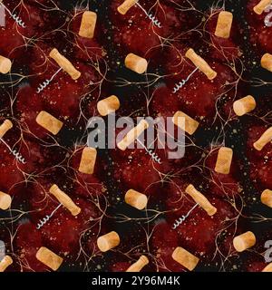 Vivace design astratto con biberon, texture e forme organiche, ideale per progetti creativi. Arte digitale ad acquerello, per la stampa su tessuti e carta. Foto Stock