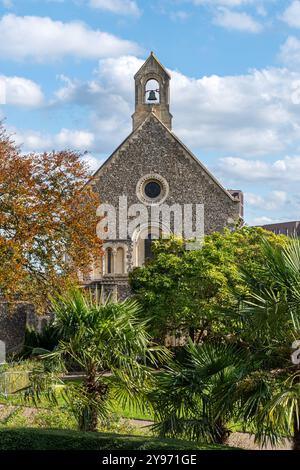 Forbury Gardens Park nel centro della città di Reading, Berkshire, Inghilterra, Regno Unito, con vista sulla chiesa di St James Foto Stock