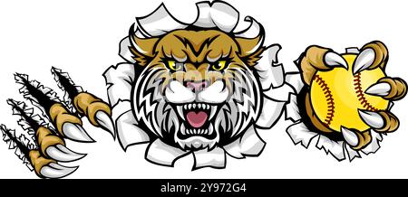 Wildcat Bobcat Softball Animal Sports Team Mascot Illustrazione Vettoriale