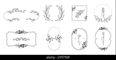 Border Design presenta splendidi motivi floreali, perfetti per valorizzare inviti, articoli di cancelleria e altri progetti creativi con un tocco di eleganza Illustrazione Vettoriale