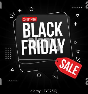 Banner di vendita Black Friday, banner Web con offerta esclusiva a tempo limitato, pulsante Acquista ora. Design di vendita Black Friday. Banner tipografico per Blac Illustrazione Vettoriale