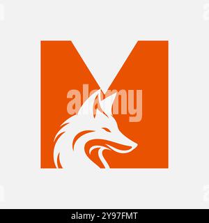 Logo Fox sul modello vettoriale Letter M. Illustrazione Vettoriale