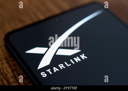 2 settembre 2024, Paraguay. In questa immagine, il logo Starlink viene visualizzato sullo schermo di uno smartphone Foto Stock