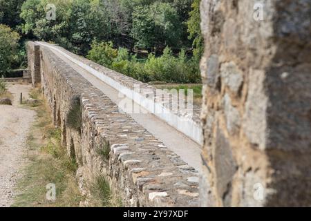 Il canale lungo l'acquedotto romano ad Ansignano nei Pirenei Orintales, Francia. Foto Stock