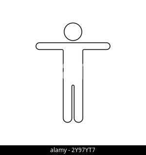 Icona della linea del corpo umano in posizione eretta. Simbolo di contorno uomo con braccia allungate. Tratto modificabile. Illustrazione del vettore isolato Illustrazione Vettoriale