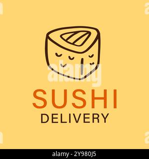 Simbolo del sushi bar con logo e doodle per cibo giapponese Illustrazione Vettoriale