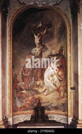 MAULBERTSCH, Franz Anton (nato 1724, Langenargen, d. 1796, Vienna) Crocifissione 1758 Chiesa parrocchiale affresco, Sümeg --- parole chiave: --------------- Autore: MAULBERTSCH, Franz Anton titolo: Crocifissione Time-line: 1751-1800 Scuola: Austriaca forma: Pittura tipo: Religioso Foto Stock