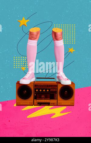 Immagine grafica collage composito verticale immagine di stelle boombox gambe isolate su sfondo creativo Foto Stock