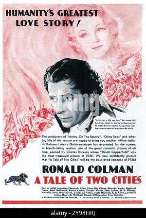 1935 poster del film A tale of Two Cities - basato sul romanzo di Charles Dickens del 1859. Interpretato da Ronald Colman ed Elizabeth Allan. Diretto da Jack Conway Foto Stock