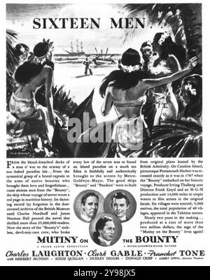 1935 Mutiny on the Bounty film poster - film d'avventura storico diretto da Frank Lloyd; con Charles Laughton, Clark Gable Foto Stock