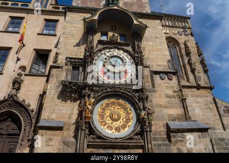 Orologio astronomico di Praga sul Municipio della città Vecchia di Praga, Repubblica Ceca. Foto Stock