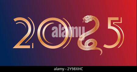 Questo design per il 2025 presenta un accattivante motivo di serpente, perfetto per festeggiamenti di Capodanno ed eventi a tema Illustrazione Vettoriale