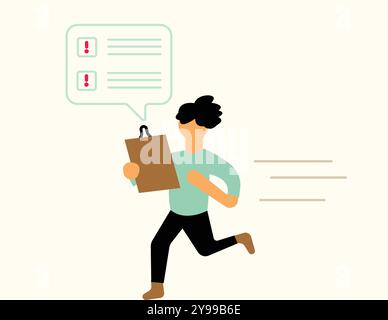 Uomo che corre dopo aver ricevuto l'illustrazione della notifica Illustrazione Vettoriale