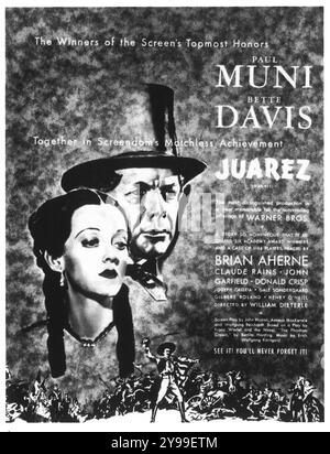 1939 Juarez film poster, film drammatico storico americano diretto da William Dieterle. Con Paul Muni e Bette Davis Foto Stock