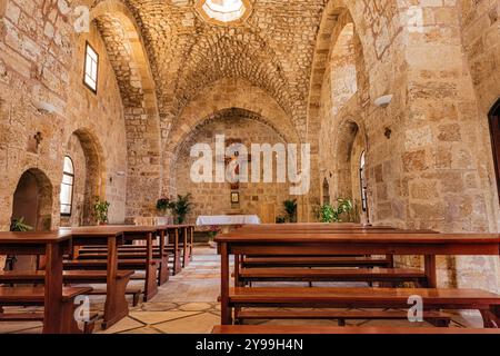 Akko, Israele, 18.01.2019 l'interno della chiesa di San Giovanni ad Akko Foto Stock