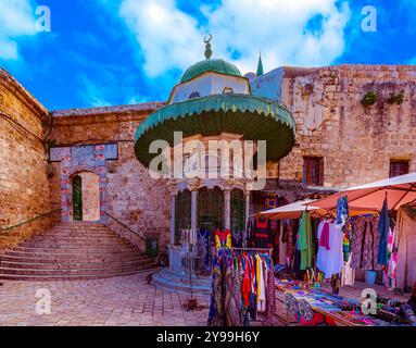 Acri, Israele, 19.01.2019 l'ingresso alla Moschea al Jazar di acri Foto Stock