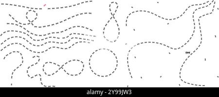 Serie di Ant trail differenti . Percorso insetti immagine vettoriale di scorta isolata su sfondo bianco in stile semplice e piatto. Illustrazione Vettoriale