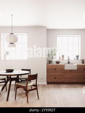 Luminosa e spaziosa cucina-sala da pranzo in stile scandinavo. Foto Stock