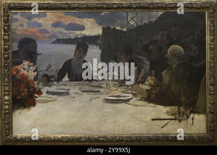 Giuseppe De Nittis (1846-1884). Pittore italiano. Pranzo a Posillipo (pranzo a Posillipo), 1879. Olio su tela, 173,3 x 109 cm. Galleria d'Arte moderna. Milano. Italia. Foto Stock