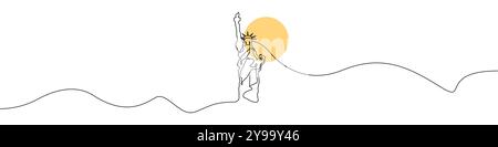 Icona Statua della libertà, vettore di disegno continuo. Sfondo vettoriale dell'icona Statua della libertà su una riga. Icona della Statua della libertà degli Stati Uniti. Uscita continua Illustrazione Vettoriale