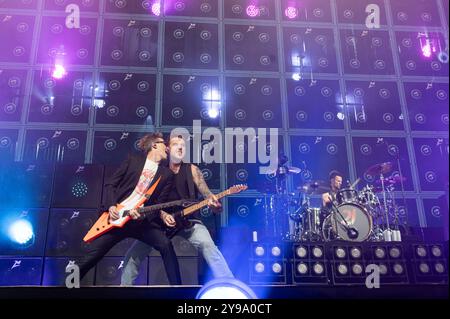 Tom Fletcher, Danny Jones e Harry Judd dei McFly durante il loro concerto "21st Birthday Parties" all'O2 di Londra Foto Stock