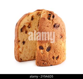 Taglia panettone su sfondo bianco Foto Stock