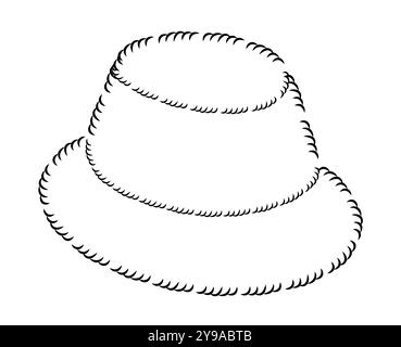 Morbido cappello da secchio. Illustrazione tecnica dell'abbigliamento con cappellino accessorio moda per la testa invernale in pelliccia. Copricapo vettoriale per uomo, donna, stile unisex, modello piatto CAD mockup contorno di schizzo isolato Illustrazione Vettoriale