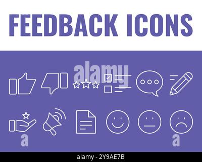 Le icone di feedback impostano il vettore. vettore dell'icona di revisione del feedback. vettore di revisione della valutazione. icone di classificazione Illustrazione Vettoriale