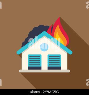 Questa illustrazione raffigura un garage inondato di fiamme, che sottolinea la potenza distruttiva dell'incendio e l'importanza delle misure di sicurezza antincendio Illustrazione Vettoriale