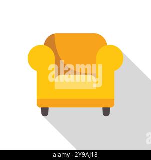 Comoda poltrona gialla che proietta una lunga ombra su sfondo bianco Illustrazione Vettoriale