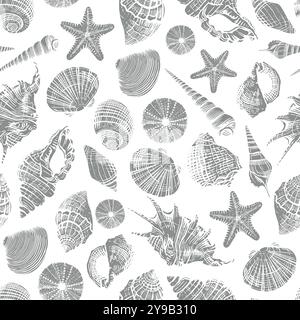 Conchiglie marine semplice motivo retrò senza cuciture di colore Illustrazione Vettoriale