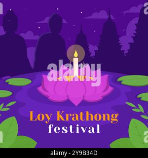 illustrazione del festival loy krathong in stile piatto Illustrazione Vettoriale
