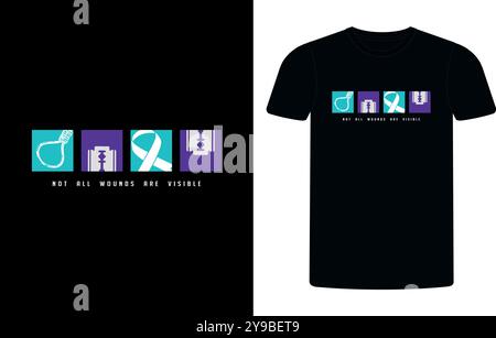Non tutte le ferite sono visibili: T-shirt Suicide Prevention Design, Suicide Prevention Shirt, Suicide Prevention Survivor T-Shirt, Suicide Prevention Shirt. Illustrazione Vettoriale