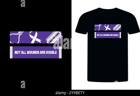 Non tutte le ferite sono visibili: T-shirt Suicide Prevention Design, Suicide Prevention Shirt, Suicide Prevention Survivor T-Shirt, Suicide Prevention Shirt. Illustrazione Vettoriale
