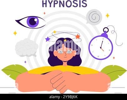 Illustrazione vettore ipnosi con schemi a spirale in bianco e nero per indurre uno stato mentale alterato per i servizi di trattamento in uno sfondo piatto Illustrazione Vettoriale