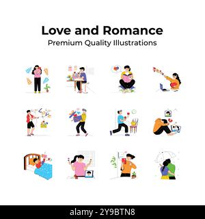 Cogli al volo queste semplici illustrazioni ispirate all'amore e al romanticismo realizzati in modo creativo Illustrazione Vettoriale