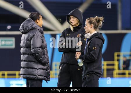 Manchester, Regno Unito. 09 ottobre 2024. Manchester, Inghilterra, 9 ottobre 2024: Giocatori di Barcellona prima della partita di UEFA Womens Champions League tra Manchester City e FC Barcelona al Joie Stadium di Manchester, Inghilterra (Natalie Mincher/SPP) credito: SPP Sport Press Photo. /Alamy Live News Foto Stock