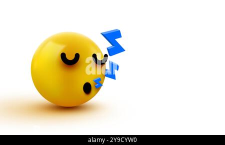 Faccia dormiente gialla emoji. Adorabile emoticon addormentato. Illustrazione 3D per chat o messaggi. Illustrazione vettoriale Illustrazione Vettoriale