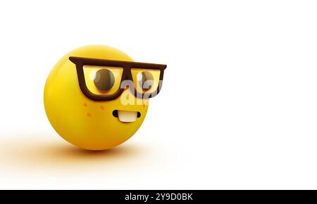 Emoji nerd face, emoticon intelligente con occhiali. Geek o studente. Illustrazione vettoriale Illustrazione Vettoriale