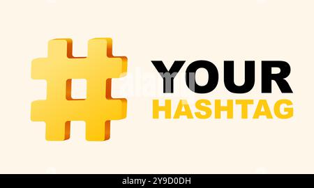 Hashtag, contrassegno numerico segno 3d isolato su sfondo bianco. Illustrazione vettoriale Illustrazione Vettoriale