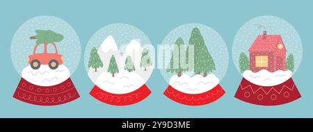 Set di globi di cristallo natalizi in stile piatto Illustrazione Vettoriale